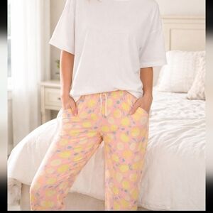 Briefly Stated  Women's Lemon Print Pajama Joggers, Pants Size L Lounge, Vacay